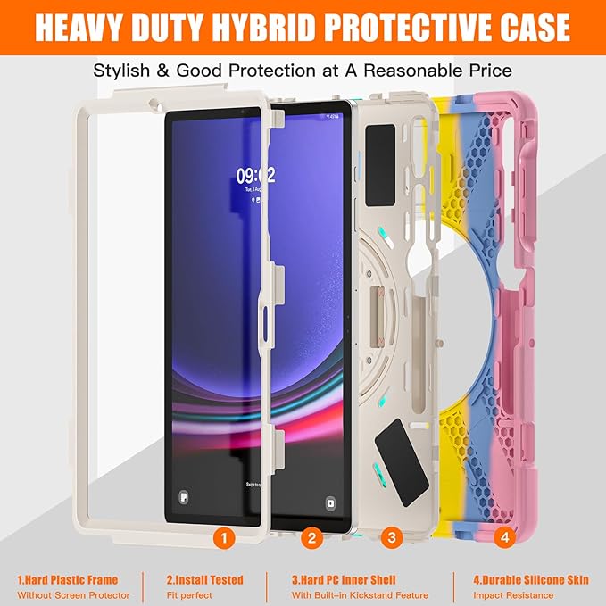 BATYUE Case for 12.4 inch Galaxy Tab S9 Plus S9 FE+ Plus S8 Plus S7 Plus S7 FE Hand Shoulder Strap+Kickstand for SM-X610/X616/X618/X800/X806/T730/T733/T736/T738/T970/T975/T976 (Pink)
