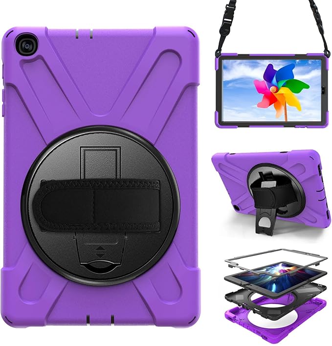 Case for Samsung Galaxy Tab A 10.1 2019 (SM-T510/T515/T517)Portable Heavy Duty Dropproof Protective Cover Case with 360 Rotating StandHandle &amp Shoulder StrapStylus Pen (New Purple)