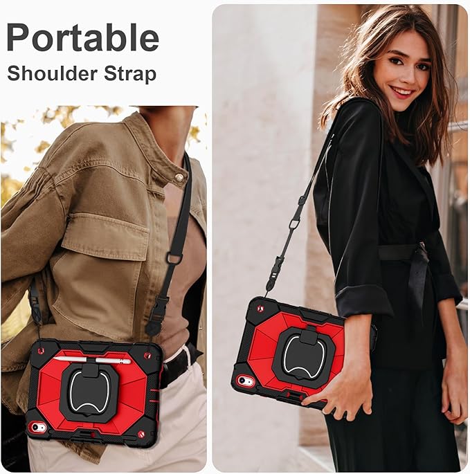 Case for iPad 10th Generation 10.9 Inch (2022) iPad (A16) 11th Generation 11 Inch (2025) Rugged i Pad Case 10th Gen with 360°Rotating Stand Screen Protector Pen Holder Shoulder Strap Red