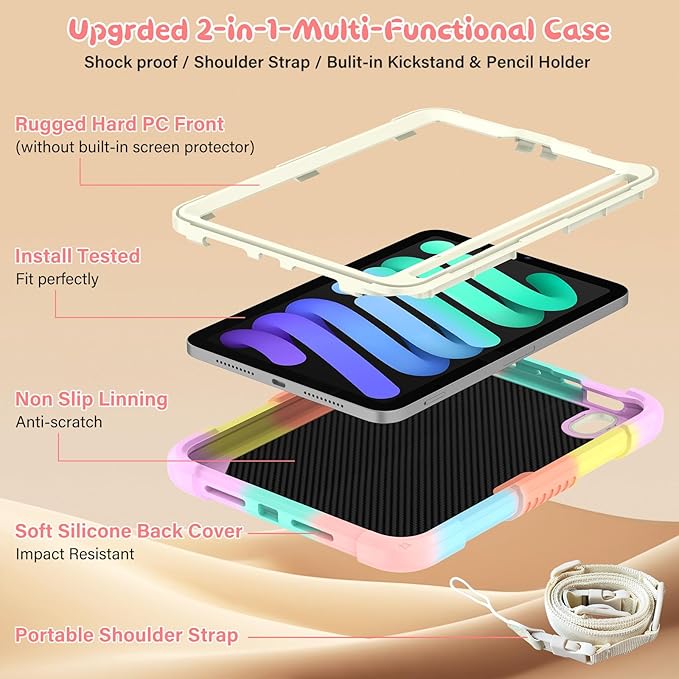for iPad Mini 7 (A17 Pro) 2024/Mini 6 8.3'' Butterfly Case for Kids Girls Cute Kawaii Girly Butterfly Soft Silicone Cover with Stand Shoulder Strap for iPad Mini 7th/6th Generation 8.3 Pink