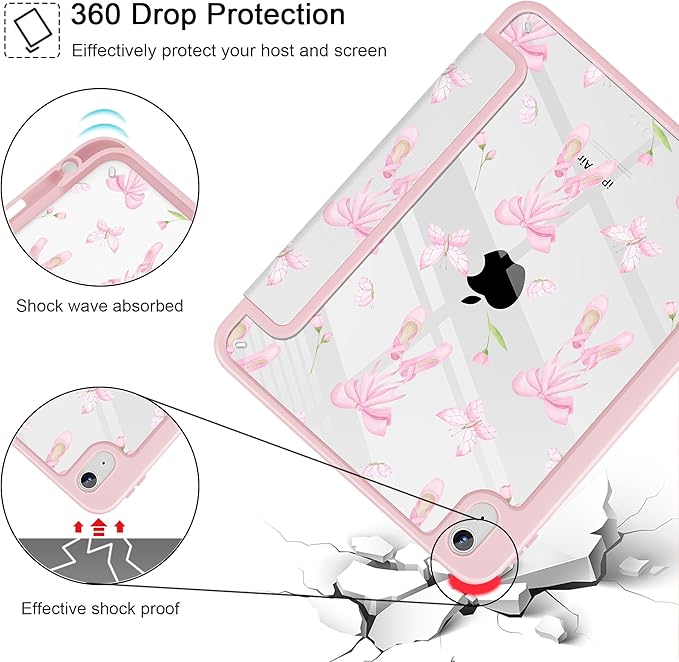 May Chen for iPad Air 11-inch M4/M3/M2 (2026/2025/2024) iPad Air 5th/4th 10.9 Inch - Shockproof Cover with Clear Back Shell &amp Penceil Holder Auto Wake/Sleep Stand Cover Ballet Shoes