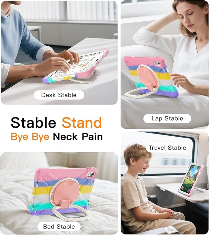 BATYUE Case for iPad (A16) 11th/10th Gen 11''/10.9'' - Heavy Duty Shockproof Cover for Kids with 360° Rotating &amp 180° Folding Stand Screen Protector Shoulder Strap &amp Pencil Holder | Colorful