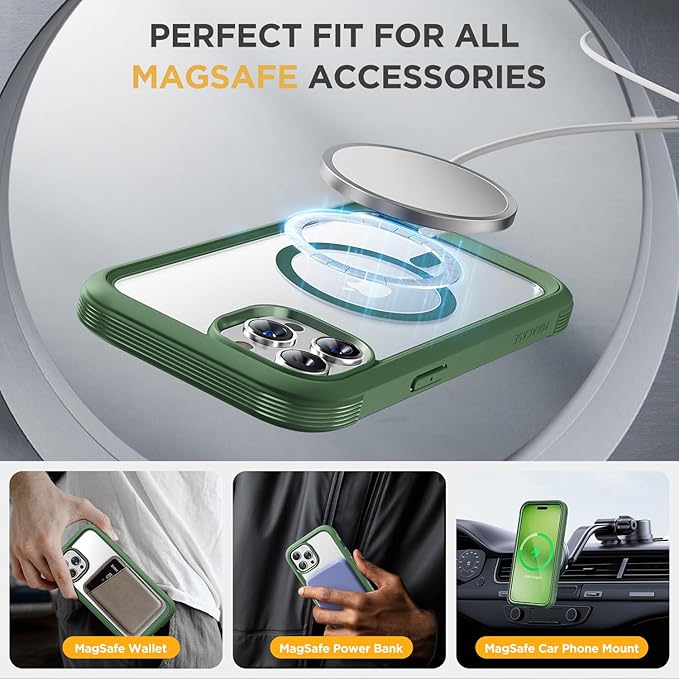 Miracase Magnetic for iPhone 14 Pro Case 6.1 inch (Compatible with MagSafe) Upgrade Full-Body Clear Phone Bumper Case with Built-in 9H Tempered Glass Screen Protector Magnetic Acacia Green