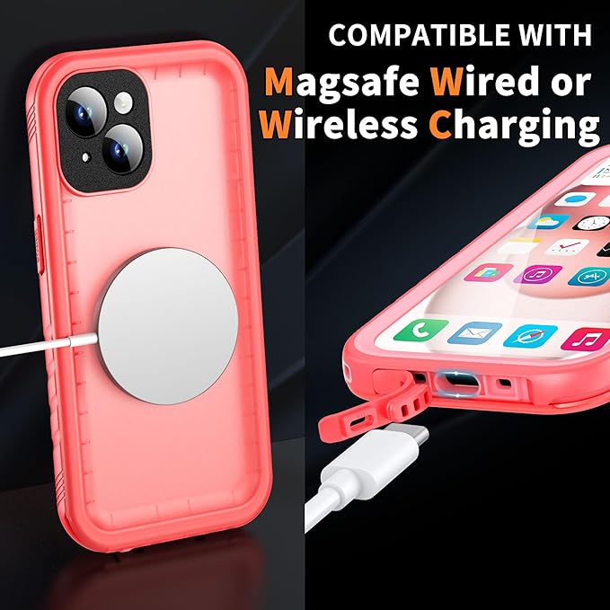 Cozycase Compatible with iPhone 14 Plus Waterproof Case - Full Body Shockproof Dustproof Dropproof Built in Screen Protector Rugged Waterproof Case for iPhone 14 Plus 6.7 Inch Pink