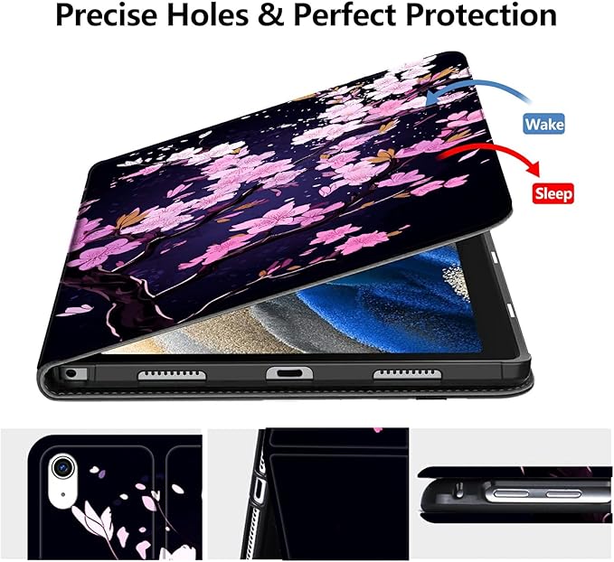 Case for iPad Pro 11 Inch Case (2024 Model 5th Gen) PU Leather Smart Protective Cover with Auto Sleep/Wake for iPad Pro 11 2024Pink Cherry Blossom