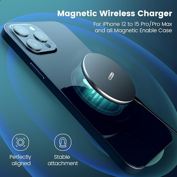 Nillkin Magnetic Wireless Charger iPhone Samsung Wireless Charging Station with Magnetic Wireless Charging Ring for MagSafe Charger Stand for Samsung Z Fold 5 iPhone 15/14/13/12/11 Series