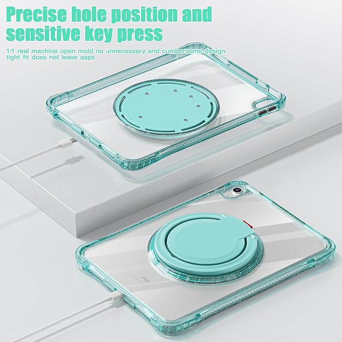 Mektron for 2025 iPad 11 inch (A16 Chip) 11th Gen Case PC Clear Cover for iPad 10th Gen10.9 inch 2022 Shockproof Tablet Cases with Soft TPU &amp Rotating Stand for Kids Light Green