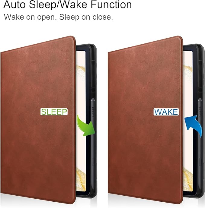 12.4 Inch Case for Samsung Galaxy Tab S8 Plus/S8+ 2022/S7 FE 2021/Tab S7 Plus/S7+ 2020 (SM-X800/T730/T970) with S Pen Holder &amp [Auto Wake/Sleep] Premium PU Leather Folding Stand Cover Brown