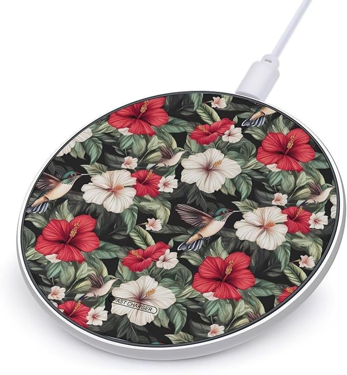 Hummingbirds Hibiscus Flowers Wireless Charger Anti-Slip Wireless Charging Pad Slim Charger Mat for Men Women