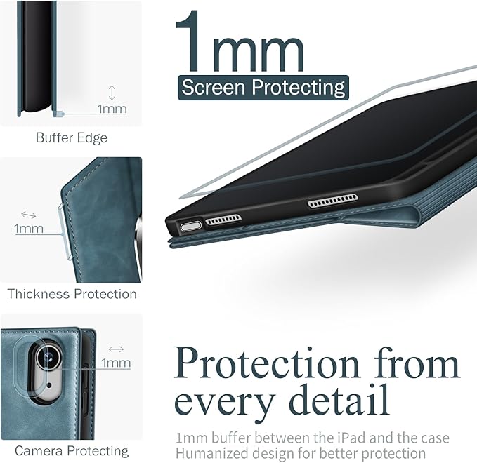 Antbox Case for iPad (A16) 11th (11'')/ 10th Generation (10.9'') High Grade Skin-Touch Vegan Leather with Built-in Pencil Holder Auto Sleep/Wake Function (Blue)