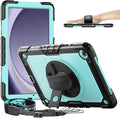 Timecity for Samsung Galaxy Tab A9 Plus Case 11 inch 2024 (SM-X210/X216/X218) Shockproof Sturdy Protection Case with Screen Protector 360° Rotating Stand Handle/Shoulder Strap- Light Blue