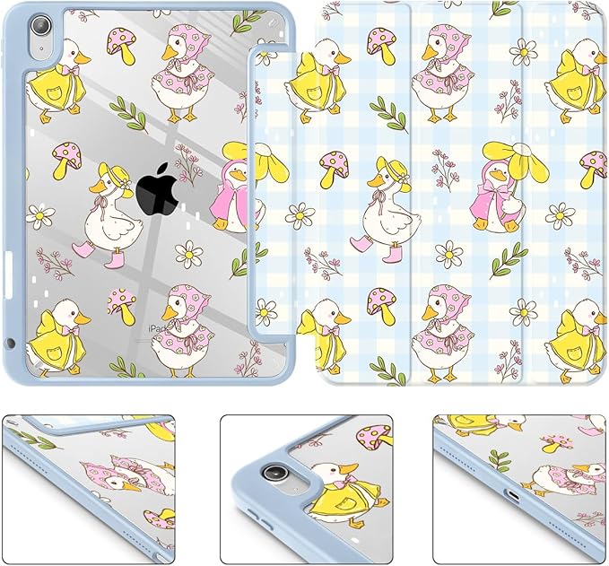 Case for iPad (A16) 11th Generation 11 Inch (2025) iPad 10th Generation 10.9 Inch (2022) Shockproof Cover with Clear Transparent Back Shell &amp Pencil Holder Cartoon Duck