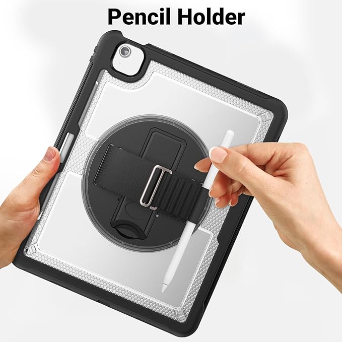 Batianda Case for iPad Air 13-inch 2025 M3 2024 M2 Chip Multilayered Rugged Durable Shockproof Tablet Cover with 360° Rotating Hand Strap Foldable Hidden Stand Transparent