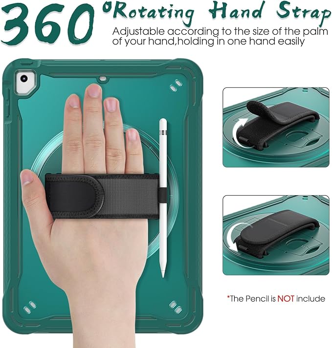 BRAECNstock Case for iPad 6th/5th Generation 9.7 inch 2018/2017ipad Air 2nd Gen &amp Pro 9.7 inch Cover for Kids with Pencil HolderScreen Protector360°Rotating Hand Strap&ampKickstand-Midnight Gr