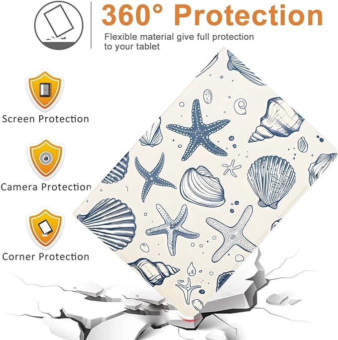 Aesthetic Summer Shells Tablet Case for iPad Air 5th/4th 2022/2020 10.9/Air 11(M3 2025/M2) 11 Cute Ocean Beach Starfish Pattern Cover for Girl Women Trendy Protective Flip PU Leather Funda