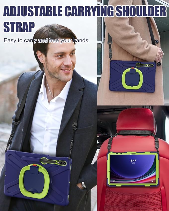 BRAECN Case for Samsung Galaxy Tab S10+/S9 FE+/S9+/S8+/S7 FE/S7+ 12.4” Rugged Silicone Cover w/S Pen Holder Screen Protector Handle Grip/Stand Shoulder Strap for Galaxy Tab S9 FE Plus Navy Green