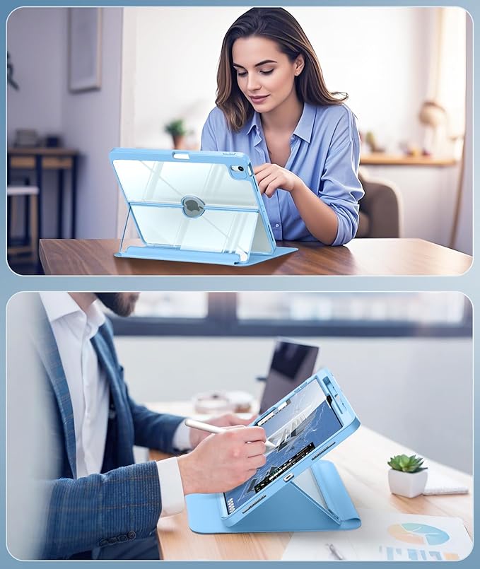 MoKo for iPad Air 13-Inch Case (M4/M3/M2) 2026/2025/2024 with Pencil Holder Heavy Duty 13 Inch iPad Air Case with Screen Protector Clear Back Lens Protector Multi-Angle Magnetic Stand Sunny Blue