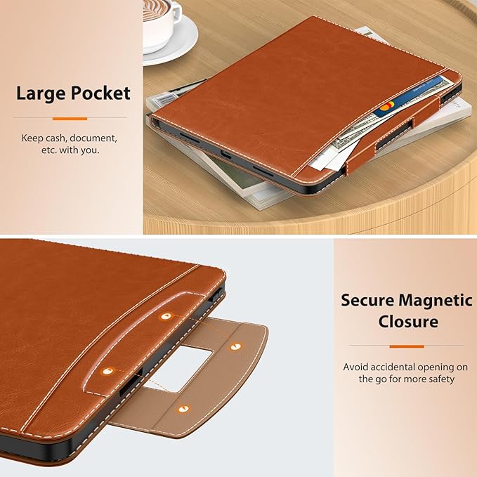 MoKo Case for iPad Air 13 Inch (M3 2025 / M2 2024) &amp iPad Pro 12.9 2022/2021 with Pencil Holder Premium Leather Folio Stand Cover for iPad Air 13 Inch/iPad Pro 12.9 Inch 6th/5th GenBrown