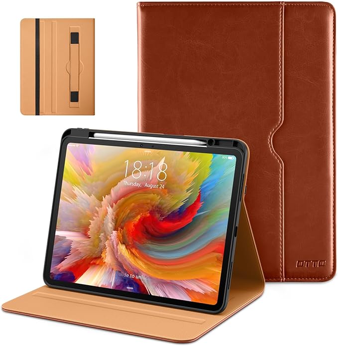 DTTO for iPad Pro 13 Inch Case (M5/M4) 2025/2024 Premium Leather Business Folio Stand Cover with Pencil Holder - Auto Wake/Sleep &amp Multiple Viewing Angles Built in Hand Strap &amp Pocket Brown