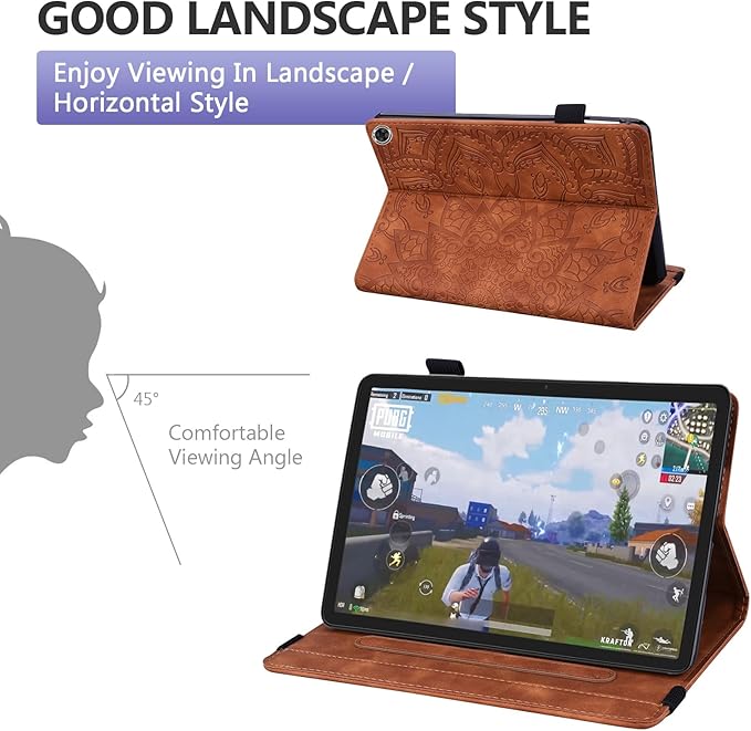 Dteck Case for All-New Amazon Fire HD 10 and 10 Plus Tablet (13th/11th Generation 2023/2021 Release)PU Leather Slim Folding Stand Cover with Pencil Holder Shockproof Magnetic Card Slots ShellBrown