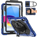 Weuiean Case for iPad A16 11th/10th Generation 11/10.9 Military-Grade Heavy-Duty Shockproof Cover with 360° Rotating Stand Built-in Pencil Holder &amp Adjustable Hand/Shoulder Strap - Black+Navyb