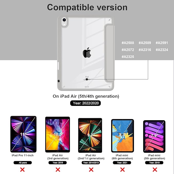 Batianda Hybrid Case for 11-inch iPad Air 2024 M2 Chip/iPad Air 5th/4th 2020 10.9 inch [Built-in Pencil Holder] Shockproof Cover with Clear Back Shell TPU BumperGolden Lotus
