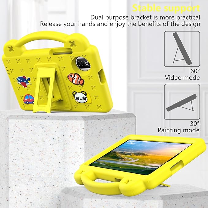 Compatible with Honor Pad X7 8.7 inch 2025 Tablet Case Kids Friendly Universal Lightweight Shockproof Protective Case with Shoulder Strap &amp Stand Handle Yellow