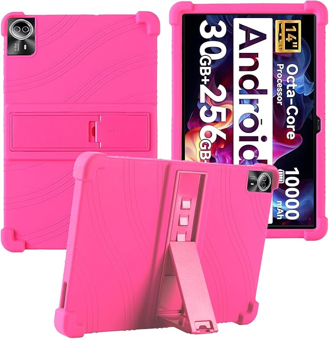 for Urao G140L 14 Inch Tablet CaseBOVUGAC Soft Silicone Adjustable Stand Shockproof Kids Friendly for Higrac G140L 14 Tablet(Rosered)