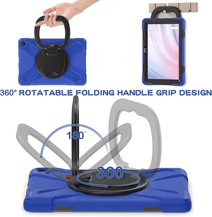 Heavy Duty Case for Fire HD 10 Tablet Case (13th Generation 2023 Release) Shockproof Protective Rugged Case with 360 Rotating StandCarrying Shoulder Strap Blue