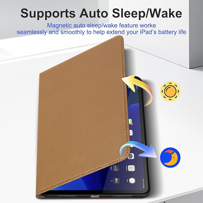 for iPad Air 11 Inch M3 2025/ M2 2024iPad Air 10.9 Inch Case 5th/4th Gen 2022/2020Leather Folio Cover with Auto Wake/Sleep Adjustable StandMultiple View Angles Protection Case-Yellow Brown