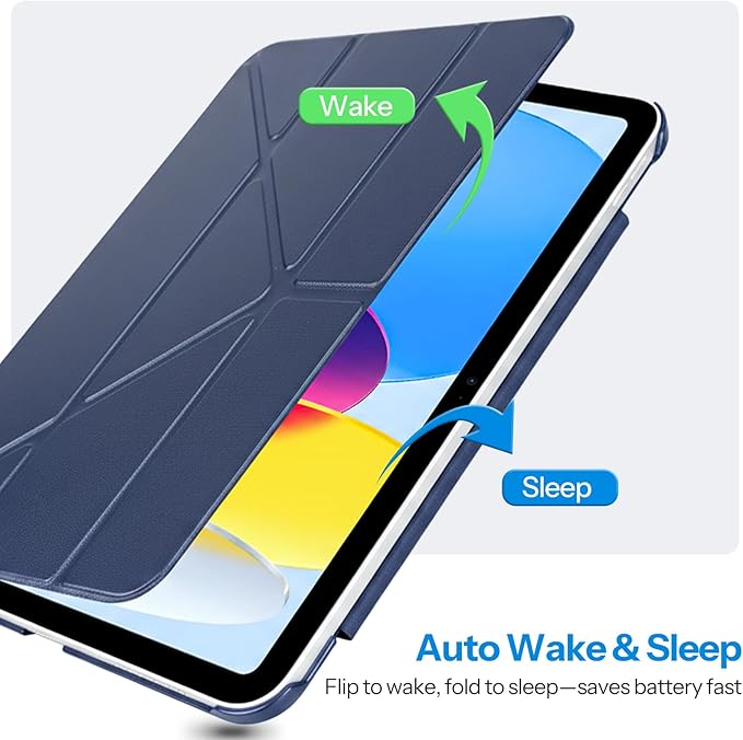 SPARIN Magnetic Case for iPad A16 11th/10th Gen (2025/2022) Origami Stand Cover with Auto Sleep/Wake Multi-Angle Viewing Hidden Pencil Holder Ultra Slim Lightweight &amp Stable on Sofa/Bed-Navy B