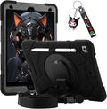 for iPad 9th/8th/7th Generation Case 10.2Heavy Sturdy Shockproof Kids Cover with Rotating Stand/Pencil Holder/Shoulder Strap for iPad 10.2 Case 2021/2020/2019 Girls (Black)
