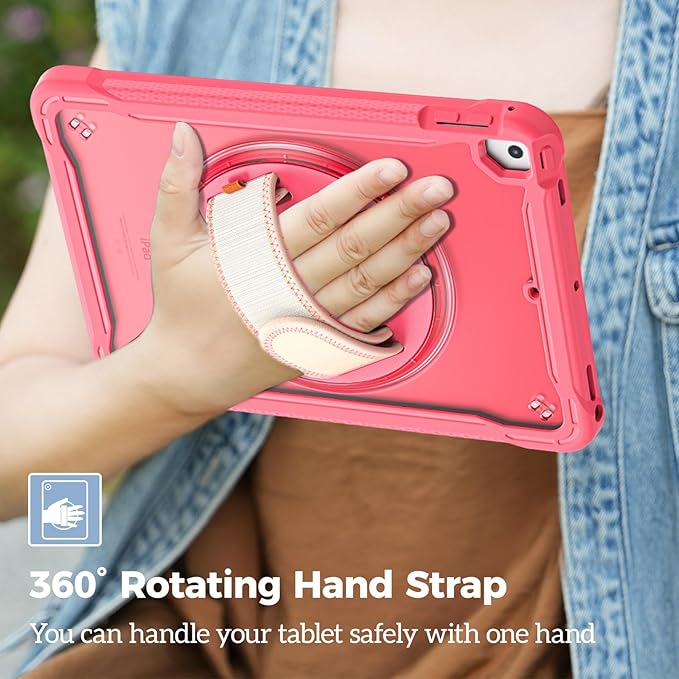 ProCase Rugged Case for iPad 9.7 Inch 5th 6th Gen/iPad Air 2 / iPad Pro 9.7 Case Heavy Duty Shockproof Rugged Cover with Hand Strap 360 Degree Rotatable Kickstand Protective for iPad 9.7 -Melonpink