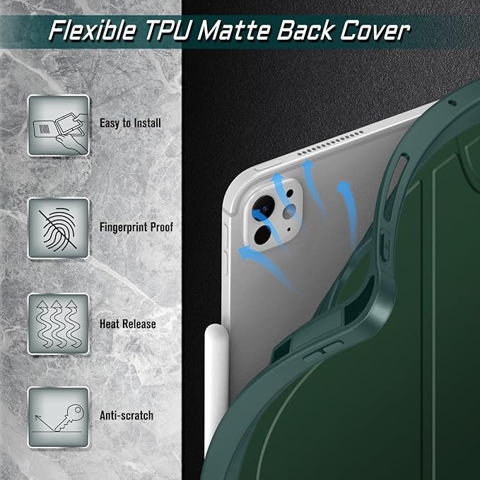 Fintie Magnetic Stand Case for iPad Pro 13-inch (M5) 2025 / (M4) 2024 - Multiple Angles Shockproof Rugged Soft TPU Cover with Pencil Holder Auto Sleep/Wake Green