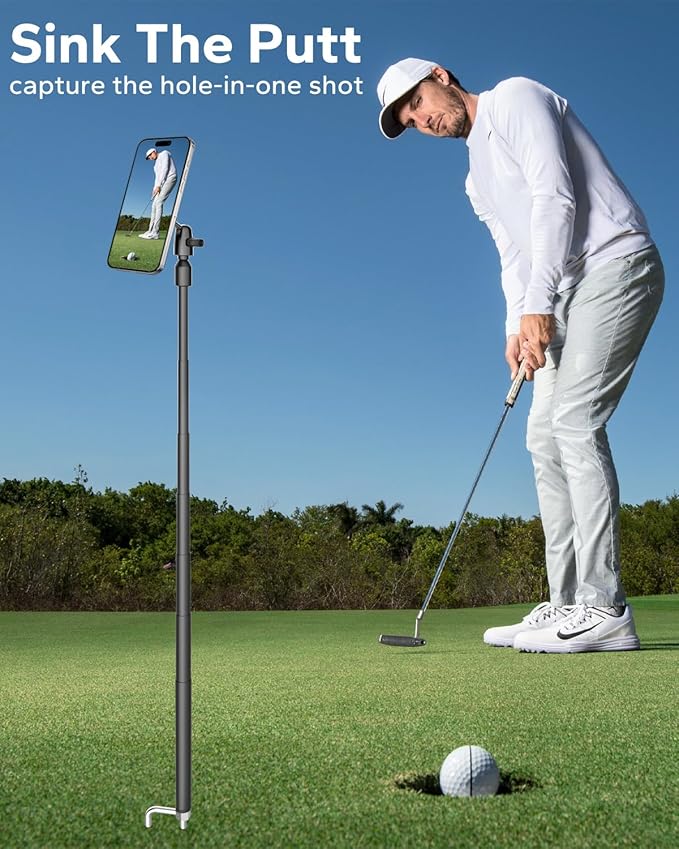 GDZN 57 Extendable Golf Monopod Selfie Stick - Magnetic Phone Holder for Golf Swing Training Golf Tripod with Stake Spike for Putting Recording and Training Aid Compatible MagSafe iPhone 17 16 15