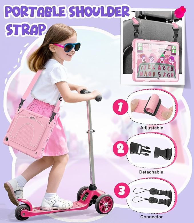 OKP Case for Samsung Galaxy Tab A9+ Plus 11 Inch 2023/ A11 Plus 2025 Shockproof Rugged 11 Galaxy A9+/ A11+ Tablet Cover with Built-in Screen Protector Shoulder Strap Kickstand Pink+Light Pink