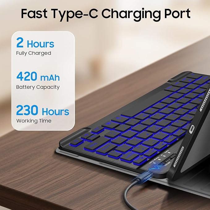 Fintie Backlit Keyboard Case for iPad Air 11-inch M4/M3/M2 (2026/2025/2024) iPad Air 5th/4th Gen 10.9 Inch - Soft TPU Cover with 7 Color Backlight Detachable Bluetooth Keyboard Composition Book