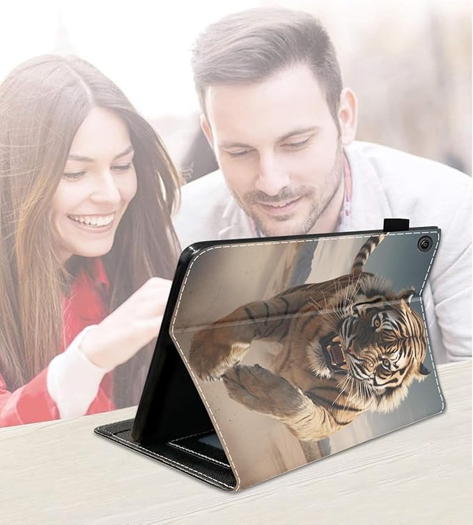 Case for Amazon Kindle Fire 7 Tablet (7 9th/7th Generation 2019/2017 Release) Slim PU Leather Cover with Card Slot &amp Auto Wake/Sleep Tiger