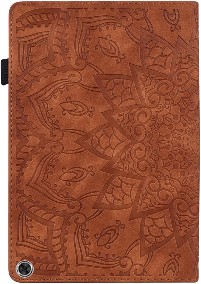 Case for Amazon Fire Max 11 (2023) Techcircle Stylish Mandala Embossed PU Leather Folio Stand Soft TPU Back Cover Slim Lightweight Elastic Band Protective Case with Pen Holder &amp Card Slots Brown