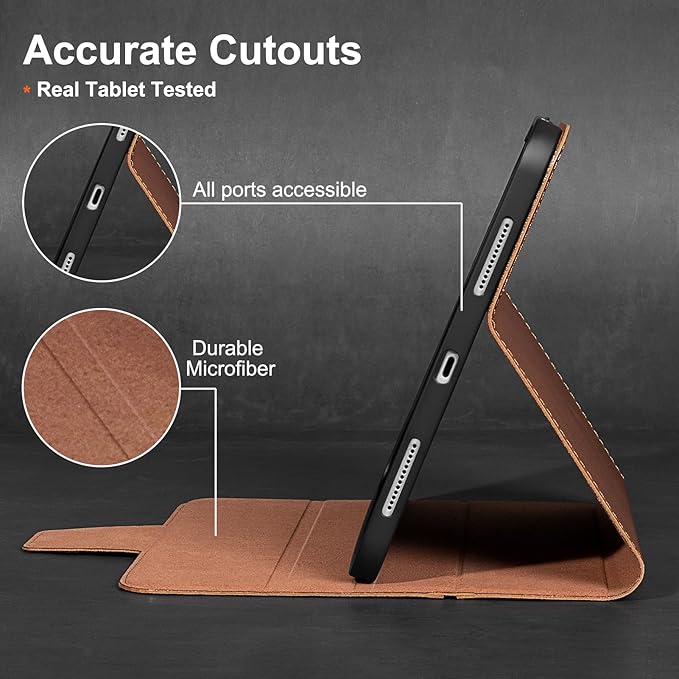 Gexmil Leather Case for iPad (A16) 11th Generation 11 Inch 2025 iPad 10th Generation 10.9 Inch 2022Protective Cover with Pencil HolderMagnetic ClosureAuto Sleep/WakeVegetable Tanned Brown