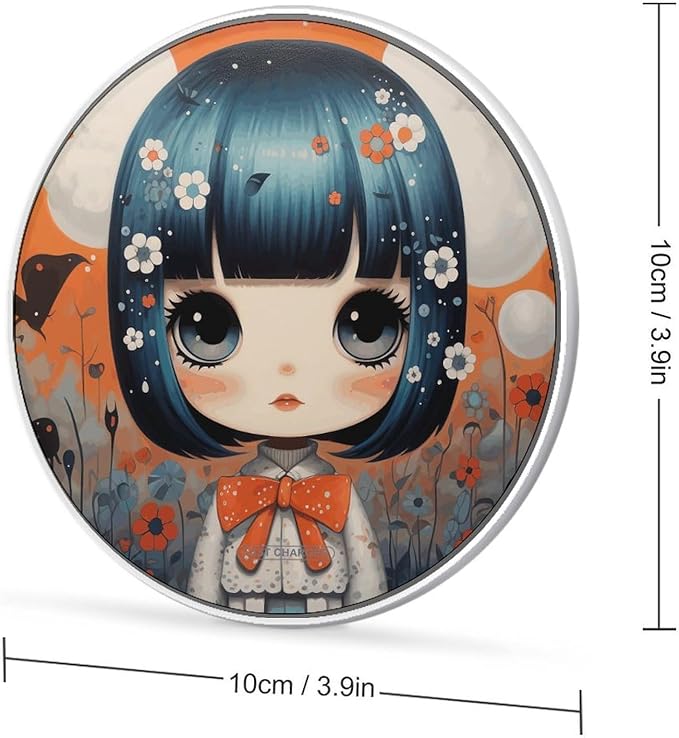 Anime Girl Pictures Wireless Charger Fast Wireless Charging Pad with USB Cable 10W Anti-Slip Magnetic Wireless Charger Portable Slim Charger Puck Travel Charging Station