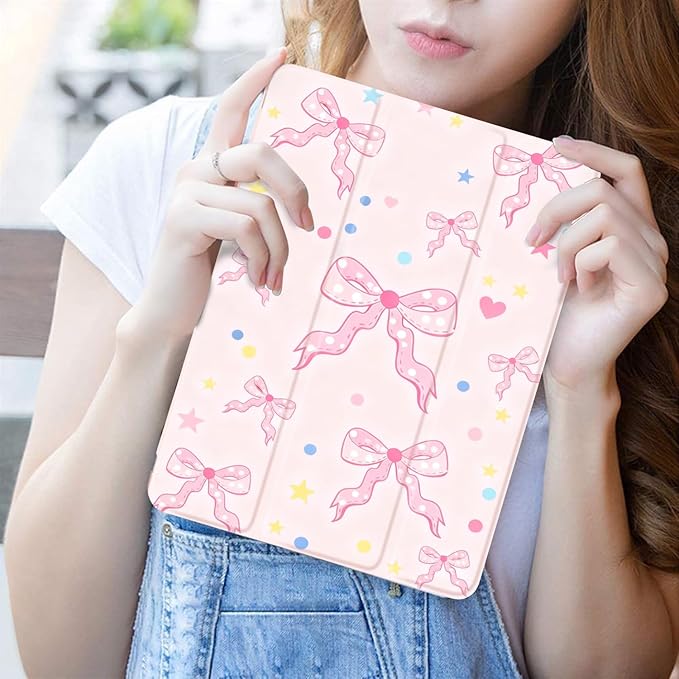 JOYLAND Pink Bow Case for iPad 10th Generation 10.9 inch/iPad (A16) 11th Generation 11 Inch 2025 with Pencil Holder-Trifold Stand Protective Cover with Soft TPU BackPink