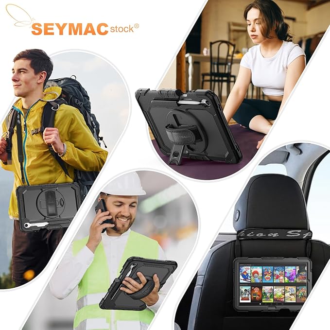 SEYMAC stock Case for Samsung Galaxy Tab S11 Tablet Case 11'' Protective with Screen Protector Pencil Holder 360 Degree Rotate Kickstand Hand Strap Shoulder Strap Black