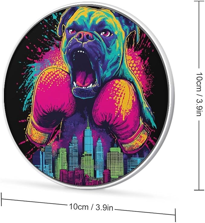 Boxer Dog Pop Boxing City Fast Portable Charger 10W Funny Graphic Phone Charging Pad with USB Cable