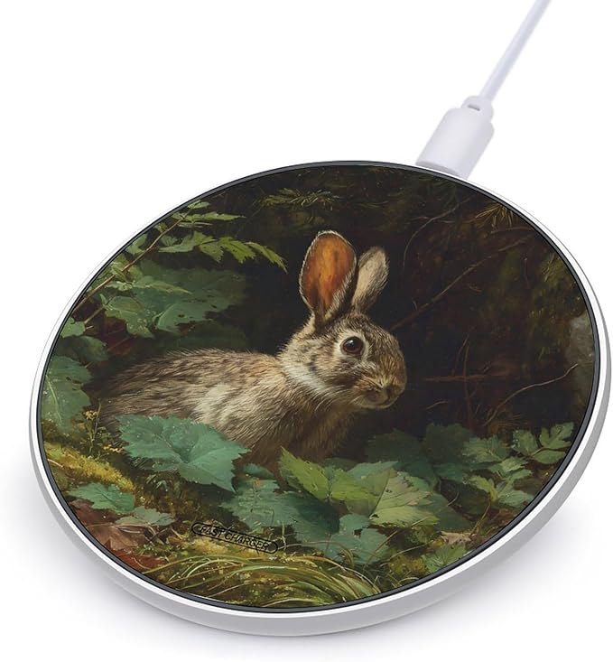 Wild Bunny Forests Leaves Plant Fast Portable Charger 10W Funny Graphic Phone Charging Pad with USB Cable