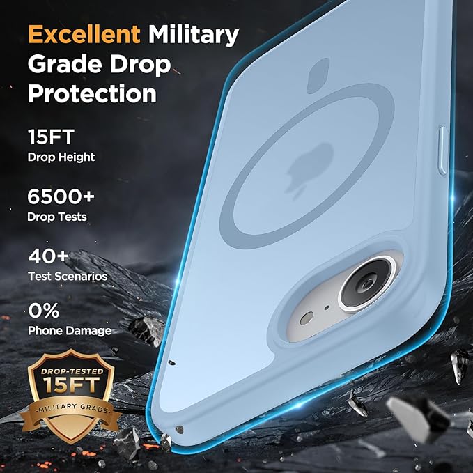 Miracase for iPhone 16e case &amp iPhone 17e Case for MagSafe [with 2×9H+ Screen Protectors] TOP Military-Grade Protection Shockproof with Velvet Touch for iPhone 16e/17e Phone Case 6.1 Light Blue