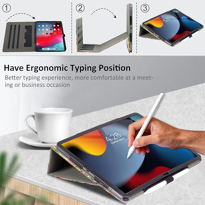 Lokigo Case for iPad Pro 13 Inch (M5/M4) for iPad Air 13 Inch (M4/M3/M2) for iPad Pro 12.9 Inch (6th/5th/4th/3rd) Gen Typing Stand Build with Pencil Holder/Card Pocket Auto Wake/Sleep Sunflower