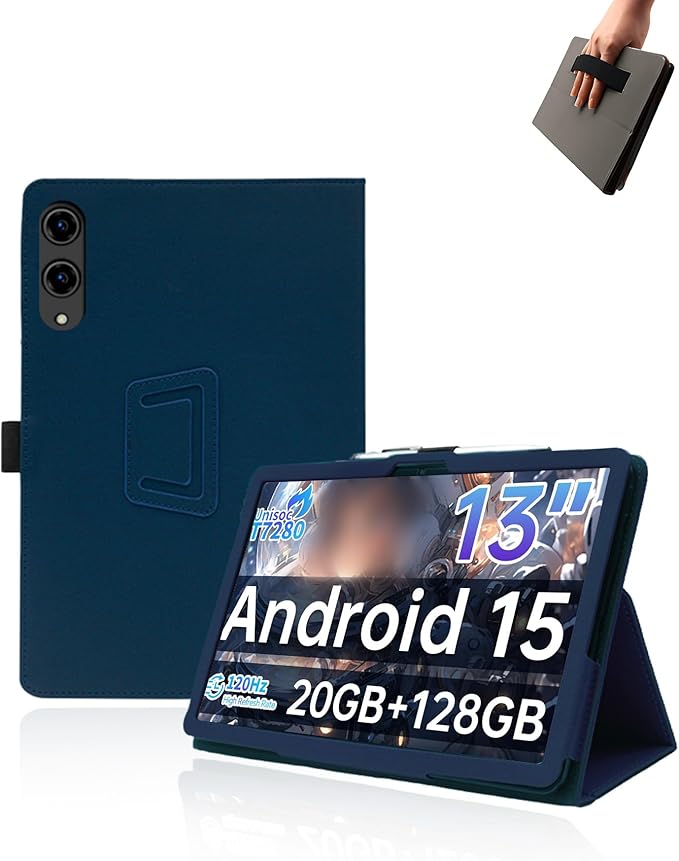 Case for Teclast T65 Tablet 13.4 inch Android 15 TabletsUYRUREL Leather Slim Folding Stand Cover with Hand Strap Magnet for Men Women Full ProtectionBlue.