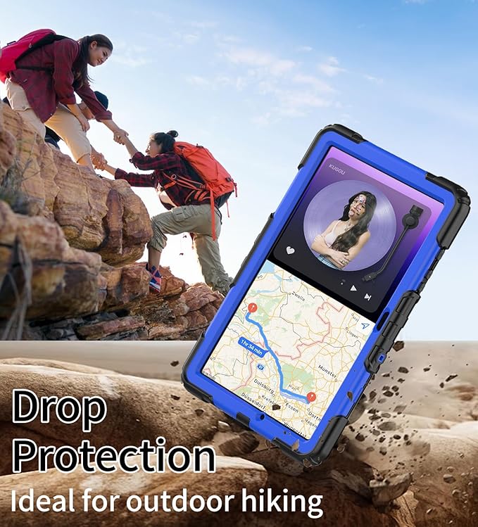 DUNNO Samsung Galaxy Tab A9+ Plus 11 Inch 2023 Case Shockproof with Screen Protector 360 Rotating Stand Hand &amp Shoulder Strap (Black/Blue)