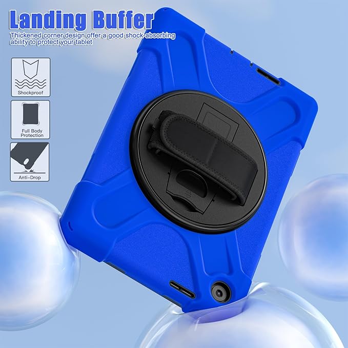 Tablet Case Compatible with Lenovo Tab 10.1(TB-311XU) /K10C TB311FU 2025 Case Protective Heavy Duty Rugged Shockproof Drop Protection Cover Shoulder Strap for Kids Silicone Cover(Blue)